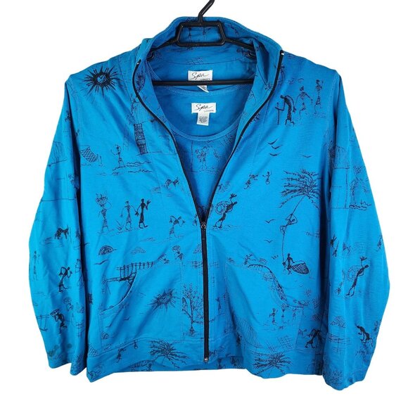 Womens 2 Pc Chicos Spa Blue Graphic Full Zip Jacket & Tank Top Set Size 2 & 3 - Picture 1 of 14